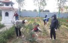 Chị em nữ công cơ quan UBND xã Xuân Hoà chăm sóc vườn hoa tại đền thờ Quốc mẫu Phạm Thị Ngọc Trần